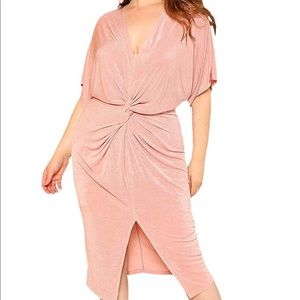 Pink twist front split midi dress